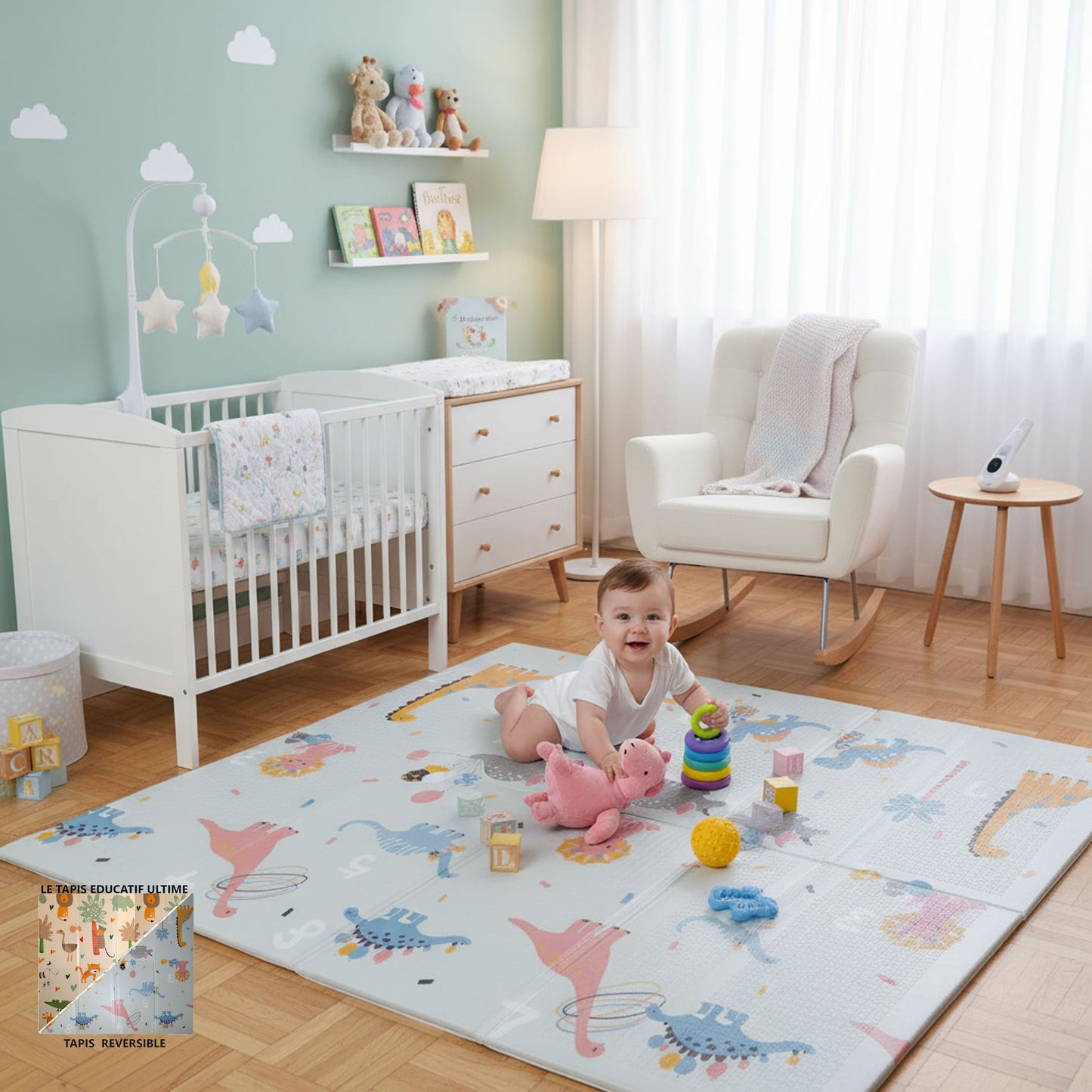 Tapis d'Éveil Réversible - Tapis de Jeux Bébé Sécurisé - Léger et Pliable - Facile à Plier, Ranger et Transporter - avec Un Design Amusant - 200x150x1cm -