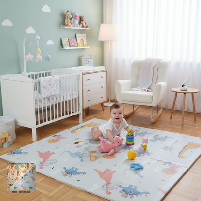 Tapis d'Éveil Réversible - Tapis de Jeux Bébé Sécurisé - Léger et Pliable - Facile à Plier, Ranger et Transporter - avec Un Design Amusant - 200x150x1cm -